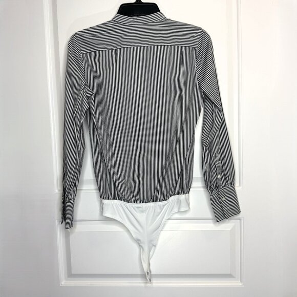 J.Crew Striped Button Front Bodysuit Women’s Size 0 Black White Long Sleeve - Picture 7 of 7